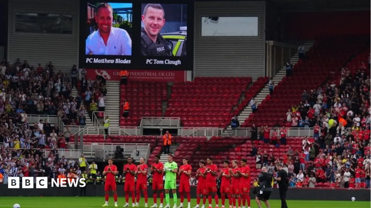 Middlesbrough Football Fans Honour Deceased Police Officers Matthew Blades, Tom Clough
