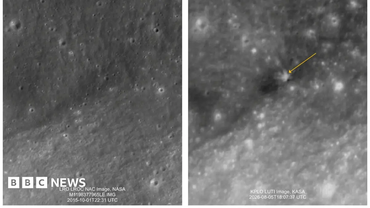 South Korea's Danuri Orbiter Captures SpaceX Rocket Debris Impact Site on Moon