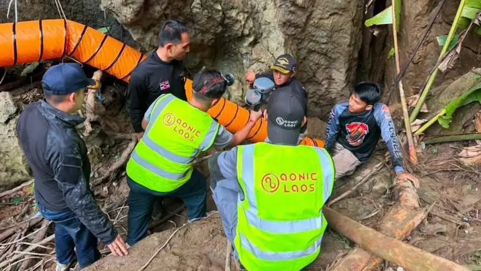 Laos Cave Rescue Teams Search for Seven Villagers Trapped After Flash Flooding