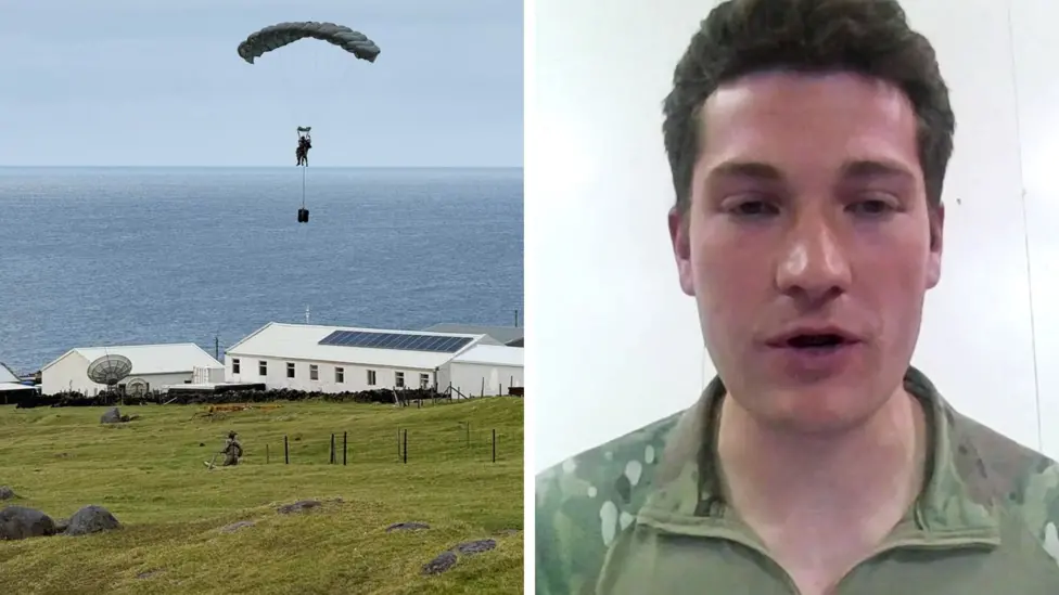 British Soldier Parachutes Medical Supplies to Remote South Atlantic Island Tristan da Cunha