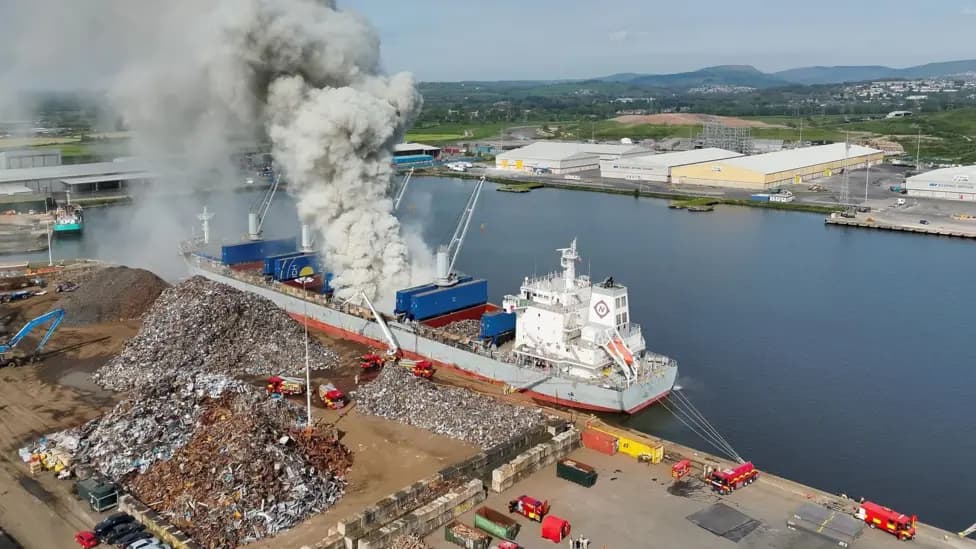 Fire Engulfs MV Nord Houston at Newport Docks, 1,000 Tonnes of Scrap Metal Aboard