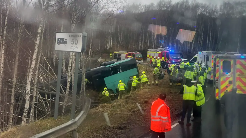 Two Hospitalised After Bus Plunges Down Embankment on A9 in Scottish Highlands