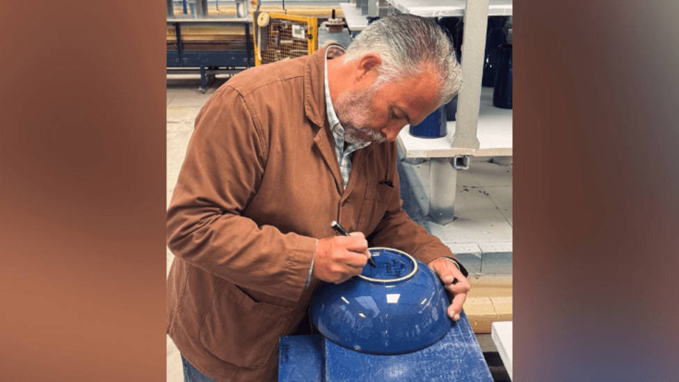 Denby Pottery Production Ceases as Designer Richard Eaton Signs Final Imperial Blue Bowl